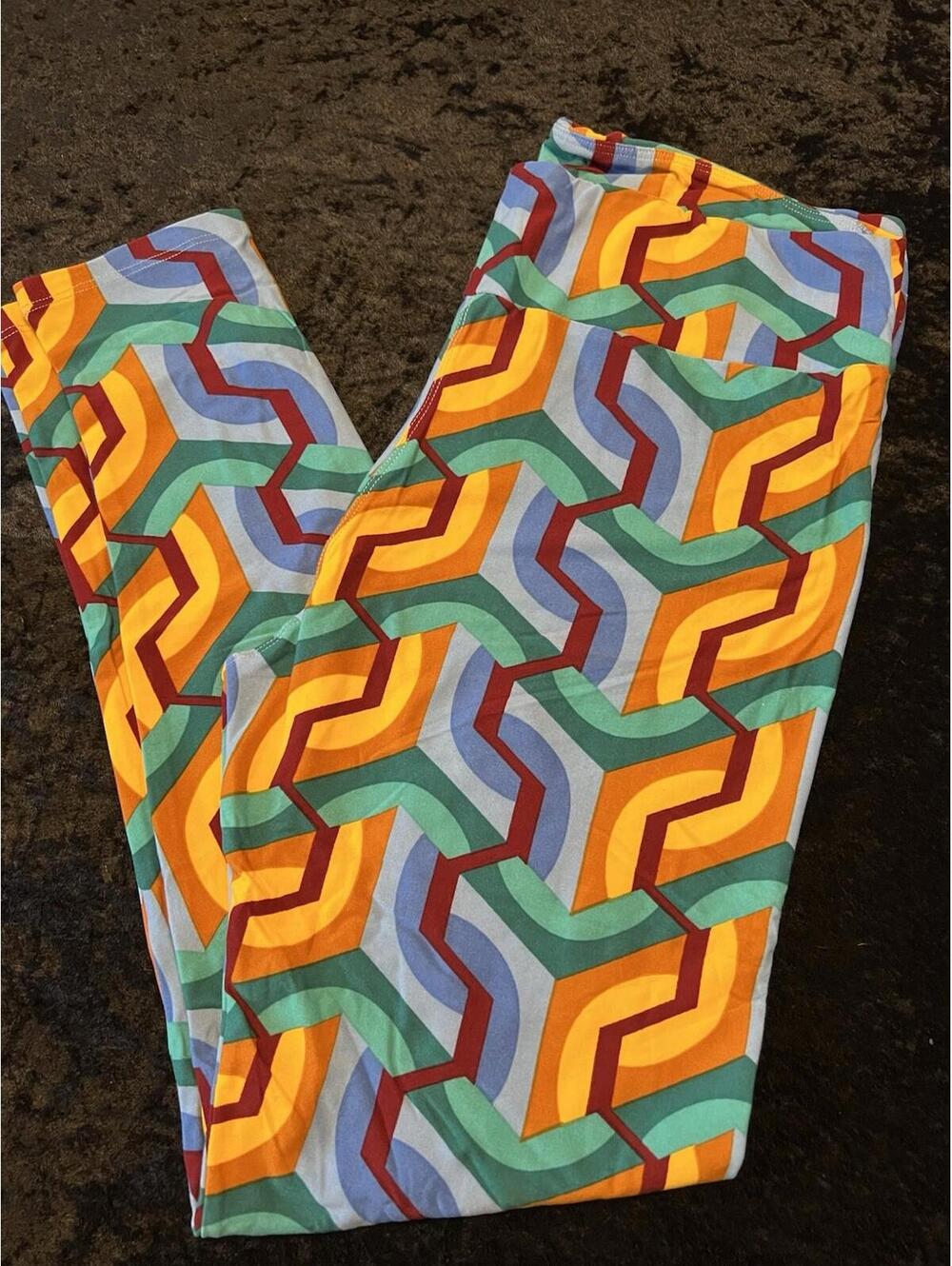 LuLaRoe Leggings Tall & Curvy TC Yellow Green Blue Geometric High Rise NWOT